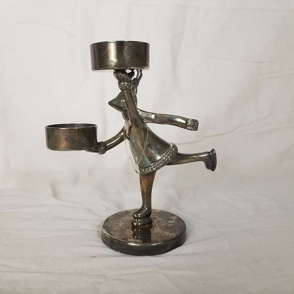 Reindeer Tea Light Holder Silver plated patina Good Ice Skating Christmas